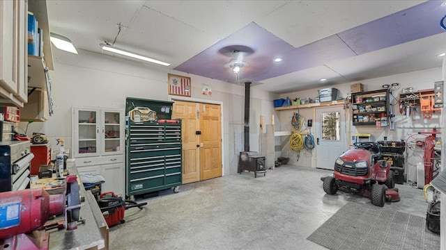 65770 Big Pine Rd, Finlayson, MN 55735 - garage with a wood stove and recessed lighting
