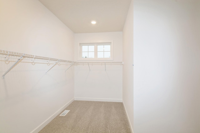 spacious closet featuring light carpet