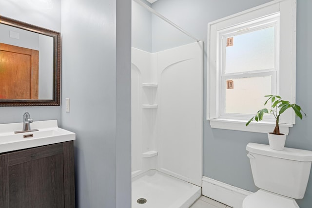 604 Asbury St, Saint Paul, MN 55104 - bathroom featuring a shower stall, vanity, toilet, and baseboards