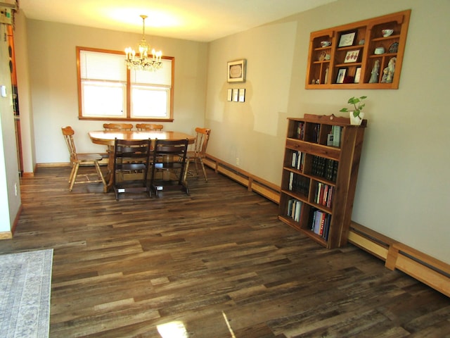 318 3rd St, Dawson, MN 56232 - dining room featuring a chandelier, wood finished floors, a baseboard radiator, and baseboards