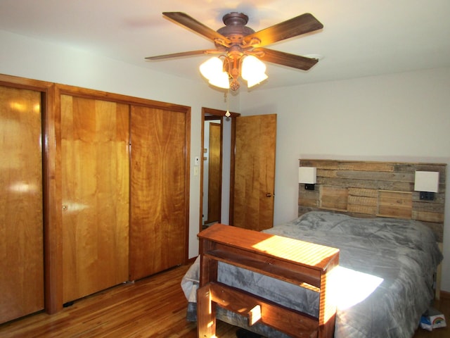 318 3rd St, Dawson, MN 56232 - bedroom featuring wood finished floors, a ceiling fan, and a closet