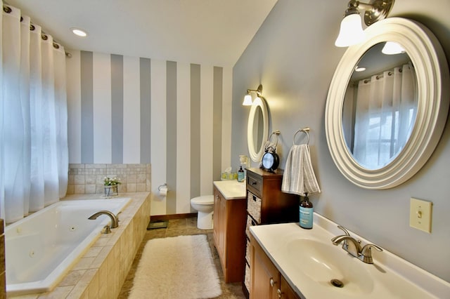 5151 99th Ave, Clear Lake, MN 55319 - full bath featuring wallpapered walls, a whirlpool tub, baseboards, toilet, and vanity