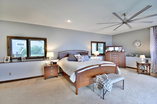 5151 99th Ave, Clear Lake, MN 55319 - bedroom featuring light carpet, baseboards, and ceiling fan
