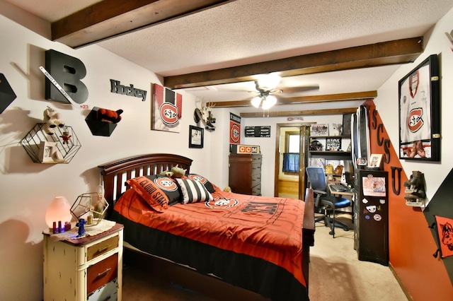 5151 99th Ave, Clear Lake, MN 55319 - bedroom with beamed ceiling, carpet, and a textured ceiling