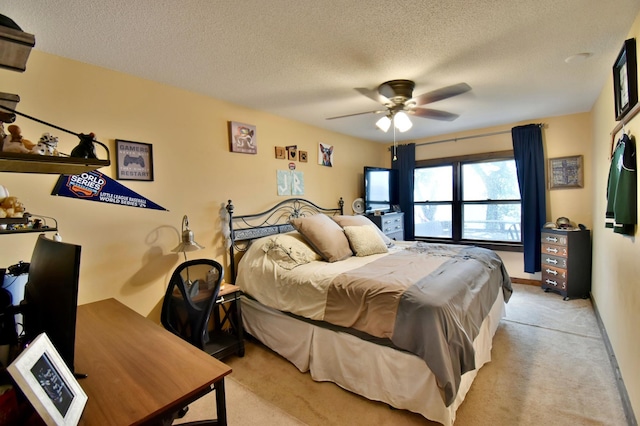 5151 99th Ave, Clear Lake, MN 55319 - bedroom featuring light colored carpet, a textured ceiling, and ceiling fan
