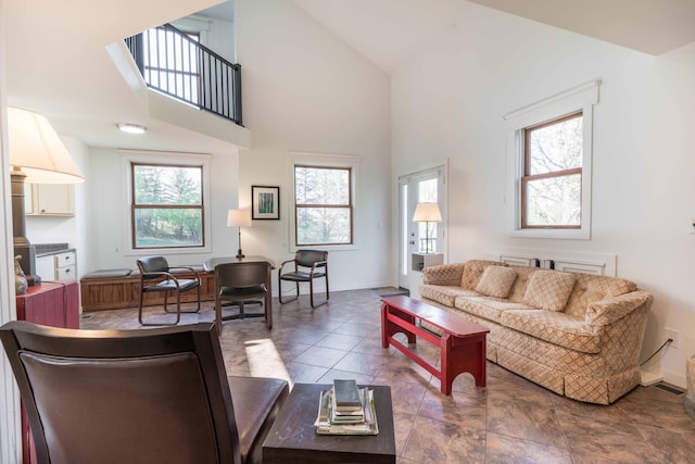 15126 Tumuli Rd, Dalton, MN 56324 - living area with high vaulted ceiling and baseboards