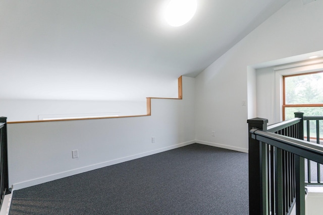 15126 Tumuli Rd, Dalton, MN 56324 - bonus room featuring vaulted ceiling, dark carpet, and baseboards