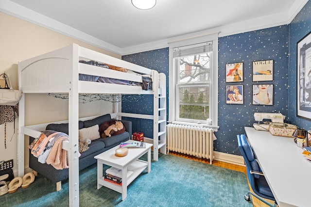 421 Summit Ave Unit 2, Saint Paul, MN 55102 - bedroom with radiator, wood finished floors, and wallpapered walls