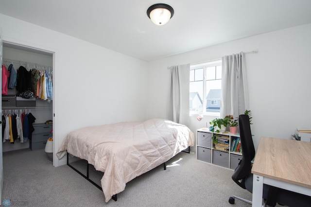 carpeted bedroom featuring a closet and a spacious closet