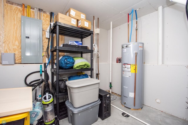 utilities with water heater and electric panel