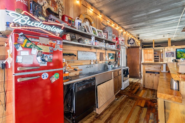 2132 295th Ave, Luck, WI 54853 - kitchen featuring freestanding refrigerator, dishwasher, range with electric cooktop, wood-type flooring, and a sink