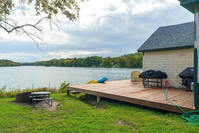 2132 295th Ave, Luck, WI 54853 - dock area featuring a wooded view, a yard, and a deck with water view