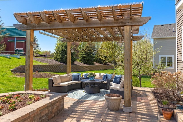 view of patio / terrace featuring outdoor lounge area and a pergola