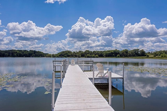 dock with a water view and a view of trees