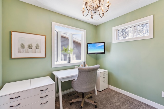 1683 Hansack Ave NE, Saint Michael, MN 55376 - home office featuring a chandelier, carpet, and baseboards
