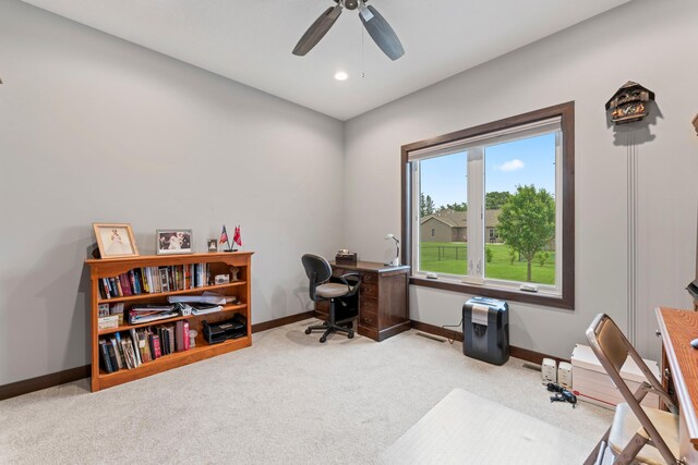 2006 13th Ave NE, Austin, MN 55912 - office space with baseboards, ceiling fan, carpet floors, and recessed lighting