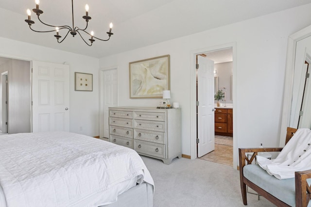 343 Primrose Path, Bayport, MN 55003 - bedroom featuring a chandelier and light colored carpet