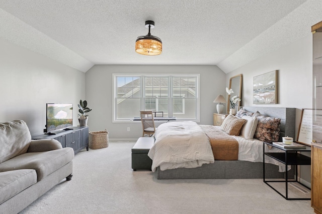 343 Primrose Path, Bayport, MN 55003 - bedroom with vaulted ceiling, carpet, and a textured ceiling
