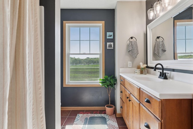 343 Primrose Path, Bayport, MN 55003 - bathroom featuring plenty of natural light, tile patterned floors, vanity, and baseboards