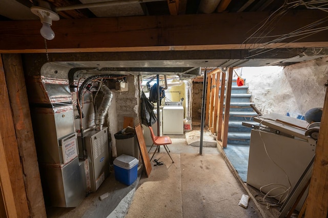 4448 43rd Ave S, Minneapolis, MN 55406 - unfinished below grade area with washer / clothes dryer, stairs, and heating unit