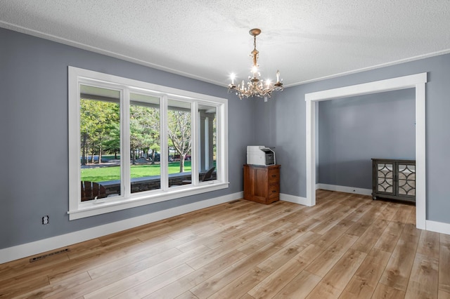 19776 214th Ave NW, Big Lake Twp, MN 55309 - spare room with a chandelier, a textured ceiling, light wood-type flooring, and baseboards