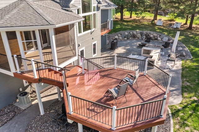 19776 214th Ave NW, Big Lake Twp, MN 55309 - wooden deck with a patio area, a fire pit, and a yard