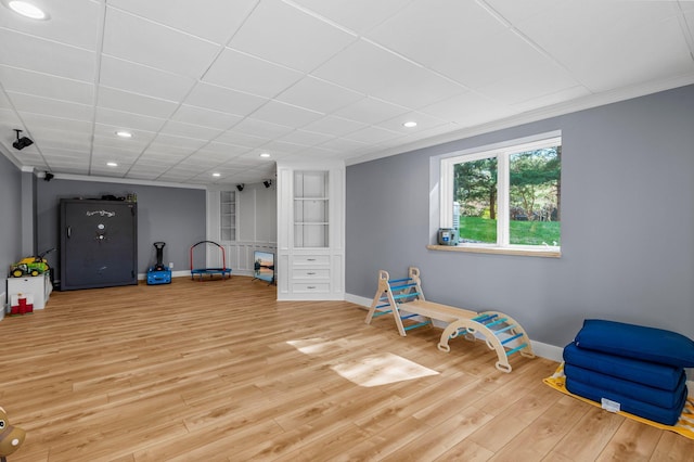 19776 214th Ave NW, Big Lake Twp, MN 55309 - game room featuring baseboards, recessed lighting, light wood-style flooring, and ornamental molding