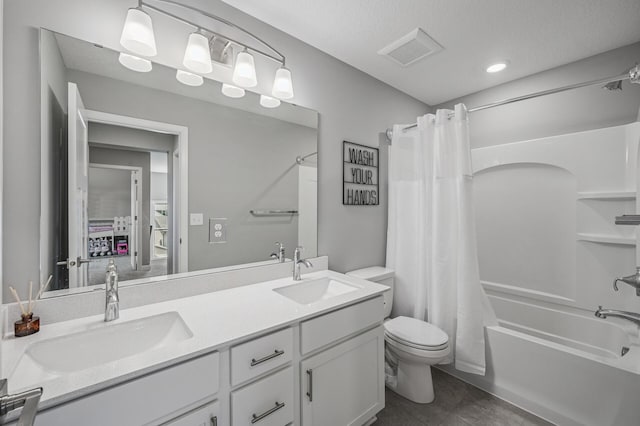 104 Hummingbird Way, Delano, MN 55328 - bathroom with shower / bathtub combination with curtain, double vanity, and tile patterned flooring