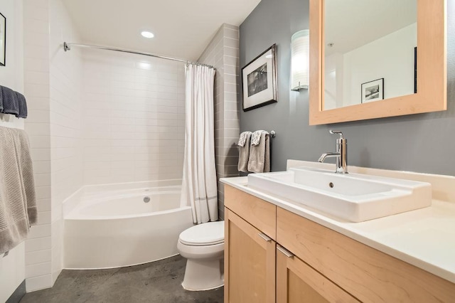 730 Stinson Blvd Unit 205, Minneapolis, MN 55413 - bathroom featuring toilet, shower / bath combo, vanity, and concrete flooring