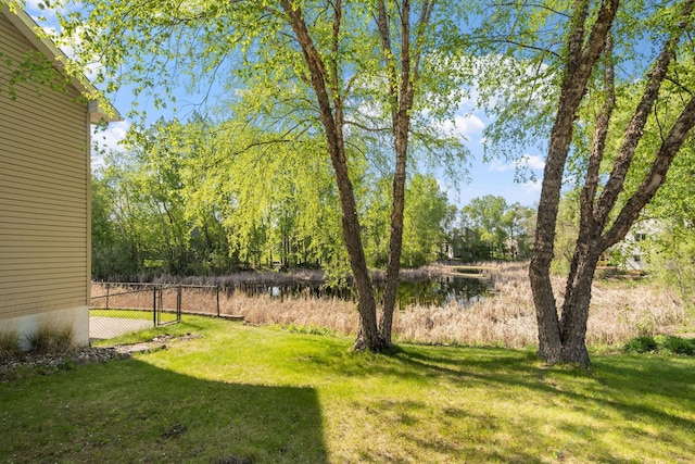 view of yard with a water view