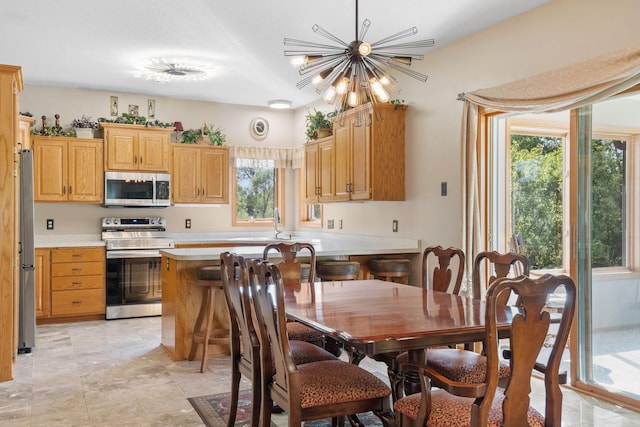 dining room with a chandelier