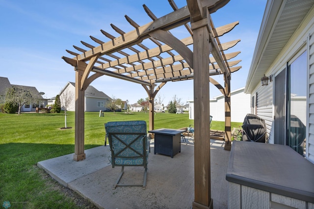 view of patio with a pergola and a residential view