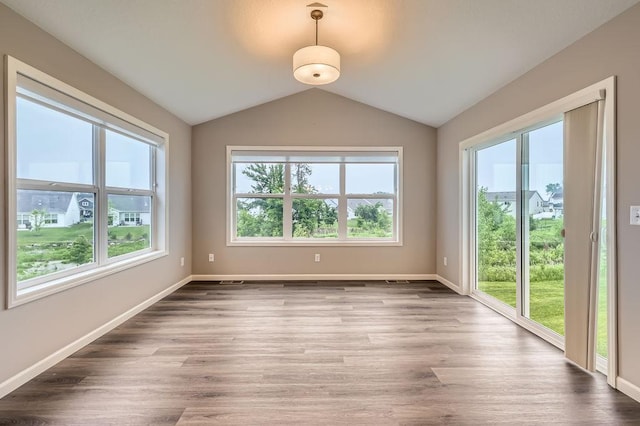 6168 Quenroe Ave NE, Otsego, MN 55330 - unfurnished room with healthy amount of natural light, lofted ceiling, and wood finished floors