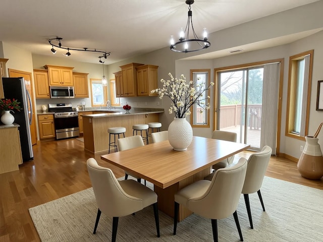 2607 226th Ln NW, Oak Grove, MN 55005 - dining room with wood finished floors and a chandelier