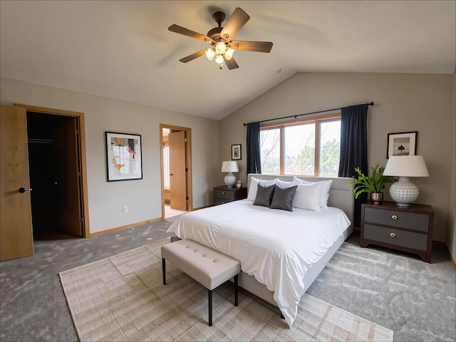 2607 226th Ln NW, Oak Grove, MN 55005 - bedroom featuring vaulted ceiling, carpet floors, baseboards, and a ceiling fan
