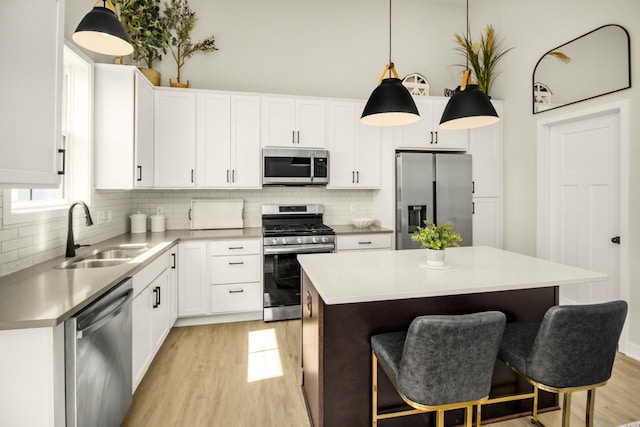 18122 Garland Path, Lakeville, MN 55044 - kitchen featuring stainless steel appliances, light wood-style floors, a sink, and light countertops