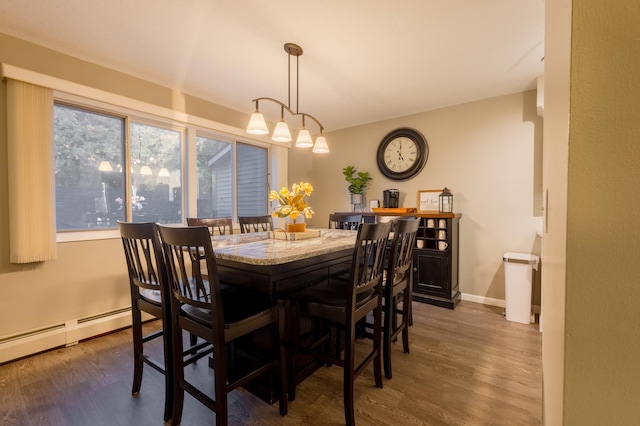 2520 Le Homme Dieu Hts NE Unit 2, Alexandria Twp, MN 56308 - dining area featuring wood finished floors, baseboard heating, and baseboards