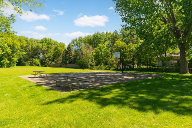 view of community with a lawn and community basketball court
