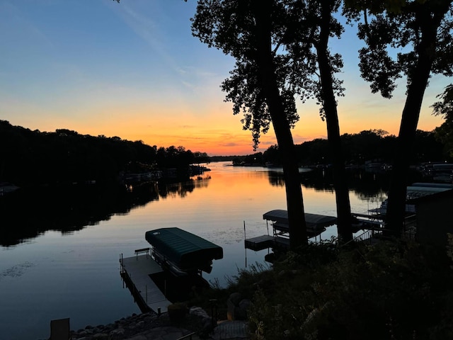 water view featuring a boat dock and boat lift