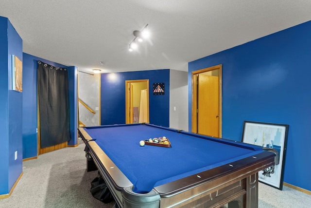 13367 Martin St NW, Andover, MN 55304 - game room featuring baseboards, light carpet, billiards table, and a textured ceiling