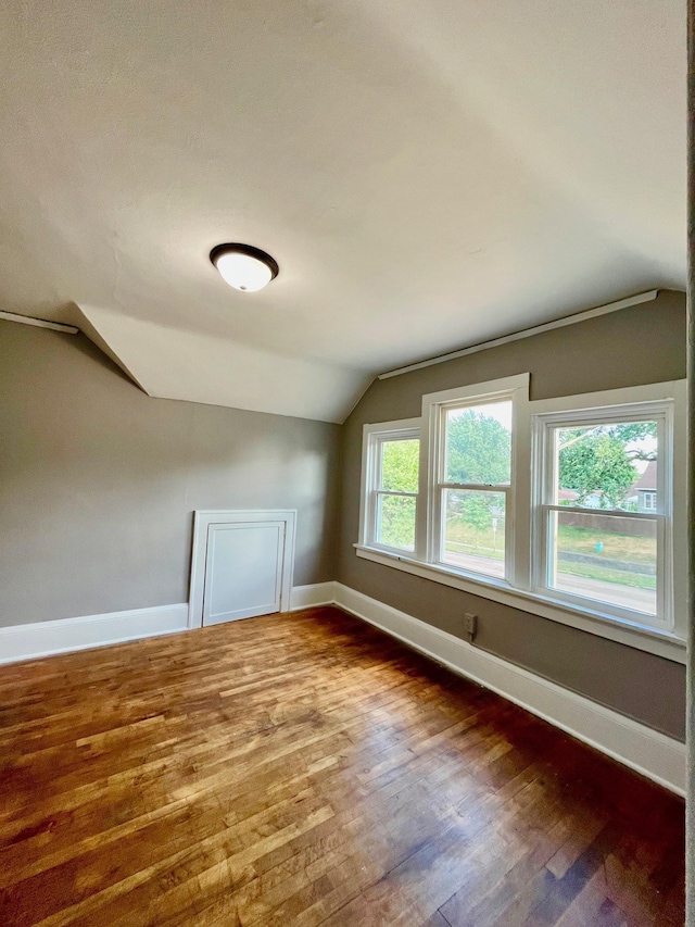 additional living space featuring lofted ceiling, wood finished floors, and baseboards