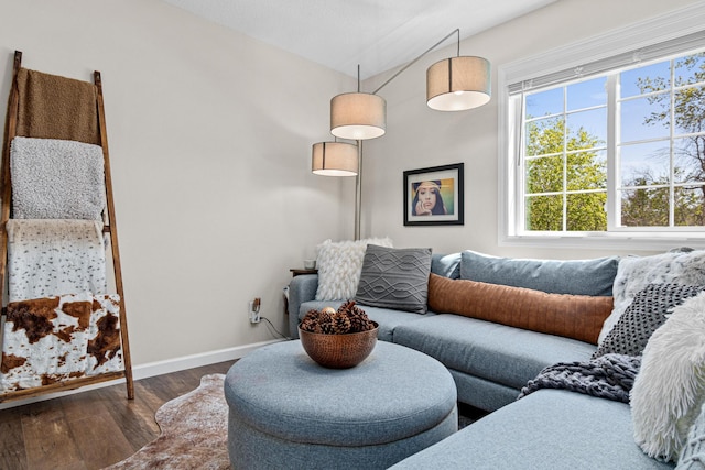 living room with wood finished floors and baseboards