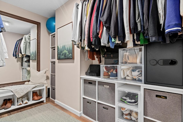 spacious closet with wood finished floors