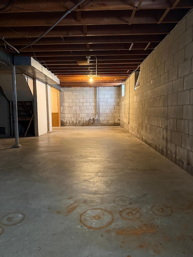 view of unfinished basement