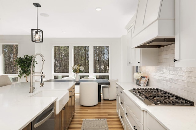 15359 Quamba St NE, Ham Lake, MN 55304 - kitchen with appliances with stainless steel finishes, premium range hood, a sink, light countertops, and recessed lighting