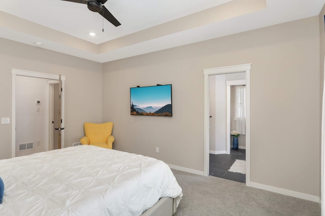 15359 Quamba St NE, Ham Lake, MN 55304 - carpeted bedroom with baseboards, recessed lighting, a raised ceiling, and a ceiling fan