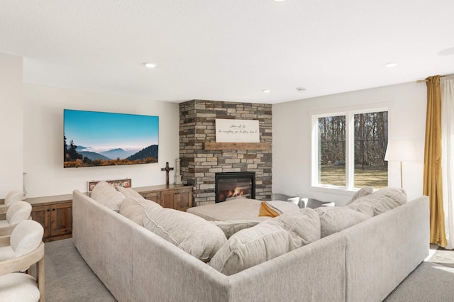 15359 Quamba St NE, Ham Lake, MN 55304 - living room with light carpet and a fireplace