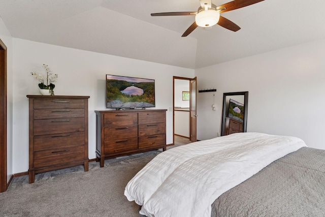 11200 Walnut Ln, Woodbury, MN 55129 - bedroom featuring carpet, baseboards, vaulted ceiling, and ceiling fan