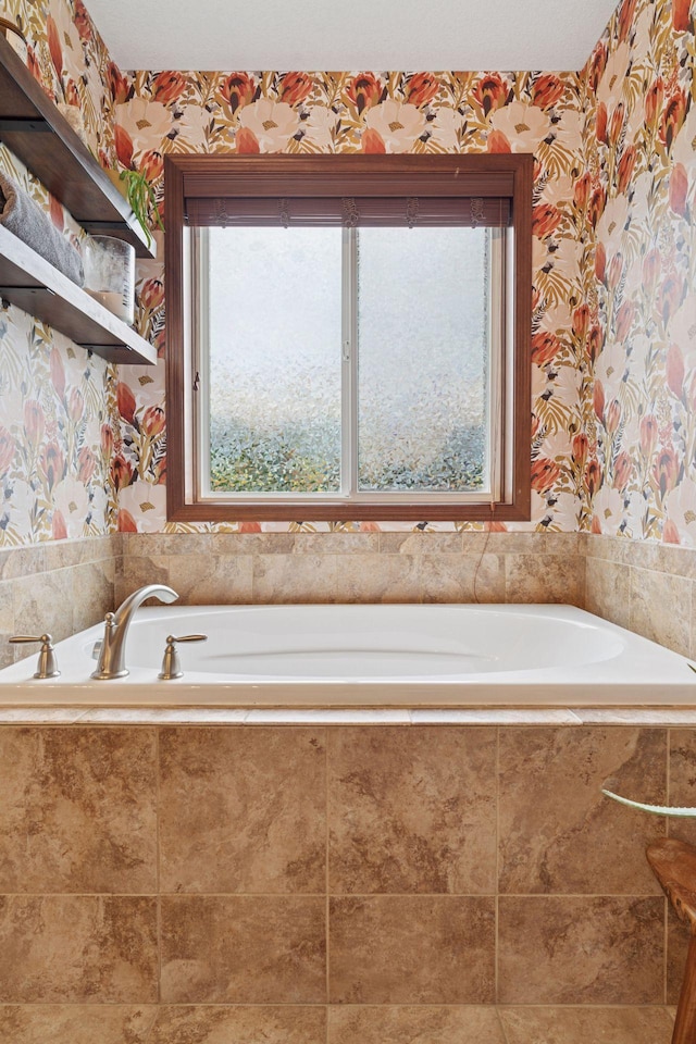 11200 Walnut Ln, Woodbury, MN 55129 - bathroom featuring wallpapered walls and a garden tub