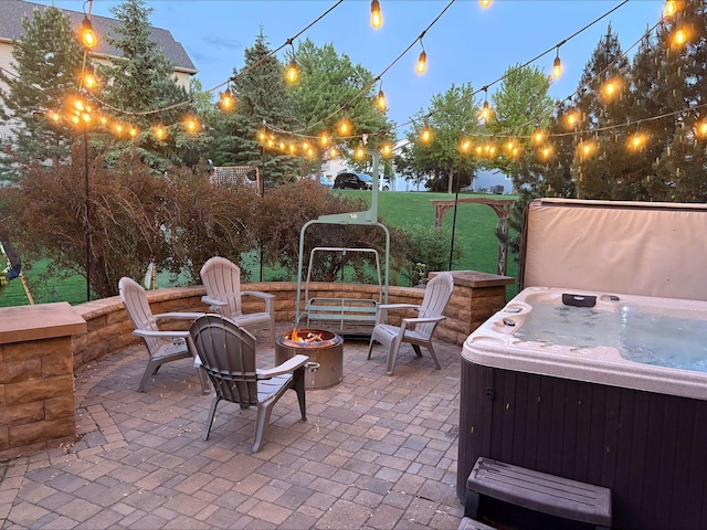 11200 Walnut Ln, Woodbury, MN 55129 - view of patio / terrace featuring a hot tub and an outdoor fire pit